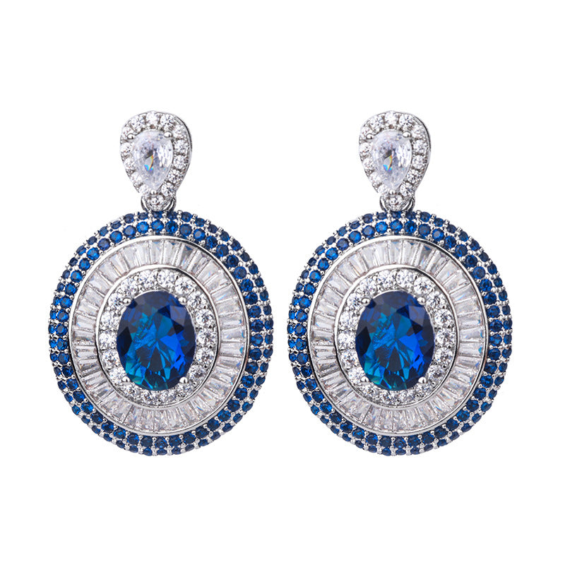 Copper gold-plated simulation color treasure Royal Blue Treasure Shining Diamond Women's Pendant Set 8 * 10