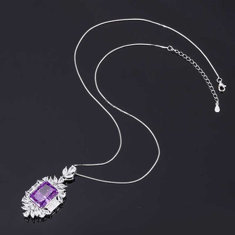 S925 perfect silver high carbon diamond simulation purple diamond pendant ring earrings set