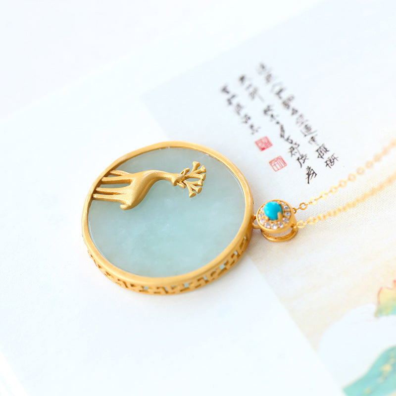 S925 sterling silver gold-plated inlaid Hotan Jade jadeite doe style pendant