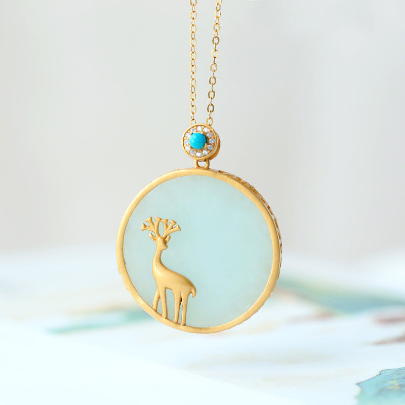 S925 sterling silver gold-plated inlaid Hotan Jade jadeite doe style pendant