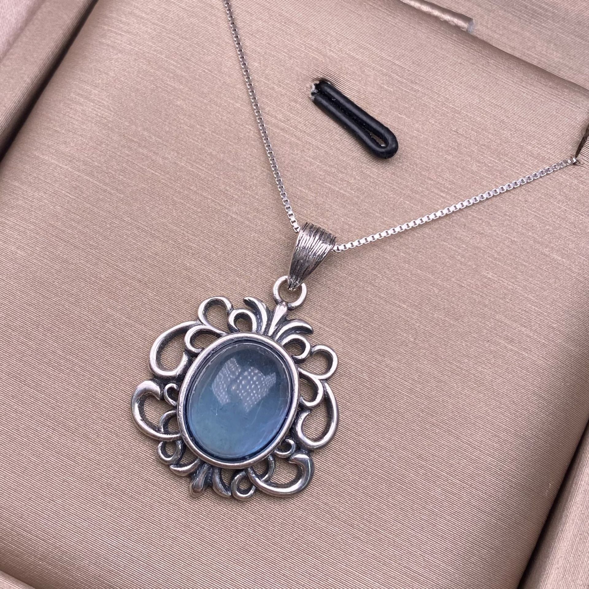 Aquarmarine Pendant s925 Silver Inlaid Vintage Silver Simple and Exquisite Collar Chain Pendant