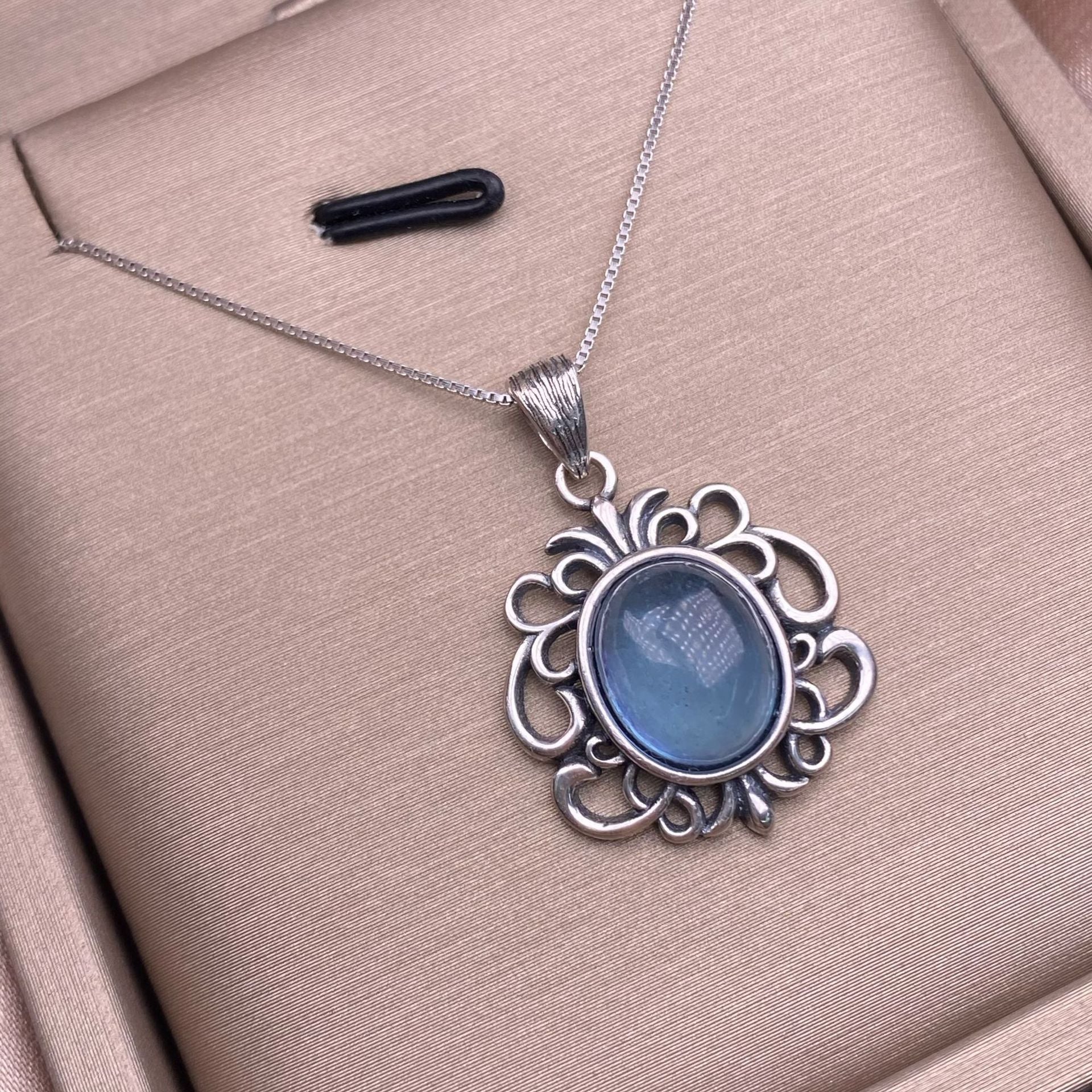 Aquarmarine Pendant s925 Silver Inlaid Vintage Silver Simple and Exquisite Collar Chain Pendant