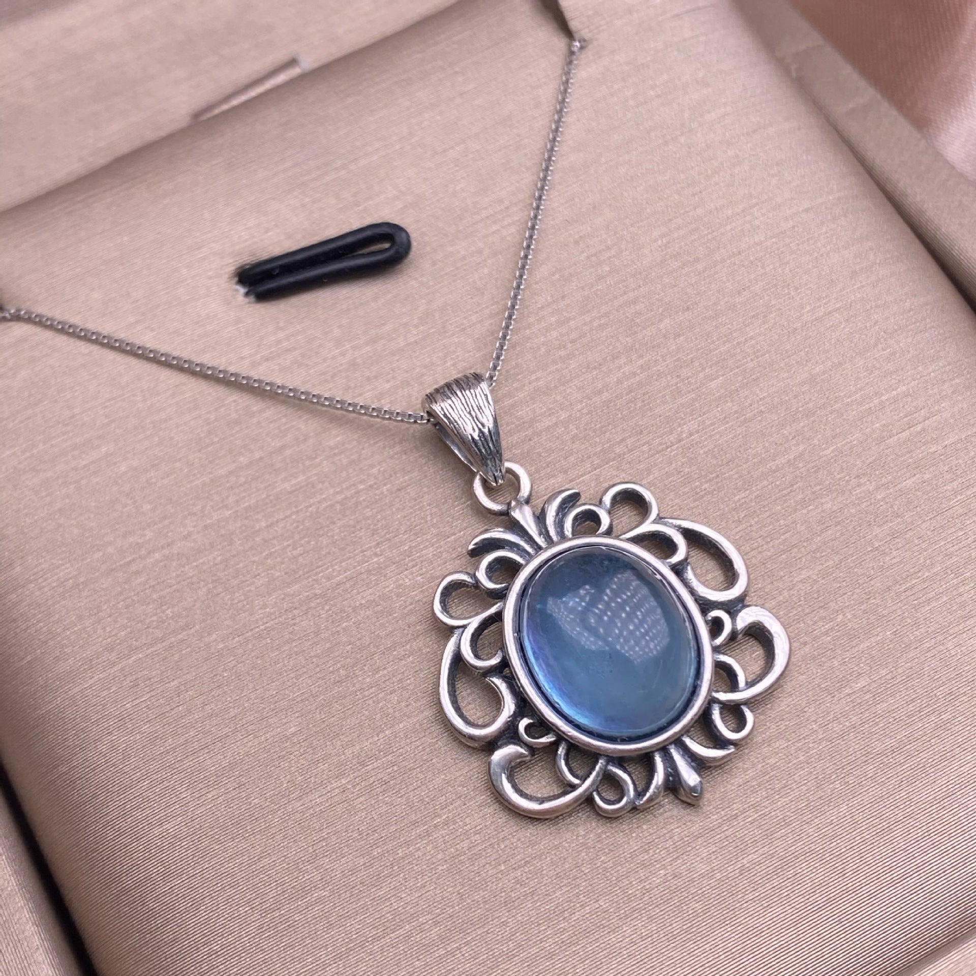 Aquarmarine Pendant s925 Silver Inlaid Vintage Silver Simple and Exquisite Collar Chain Pendant