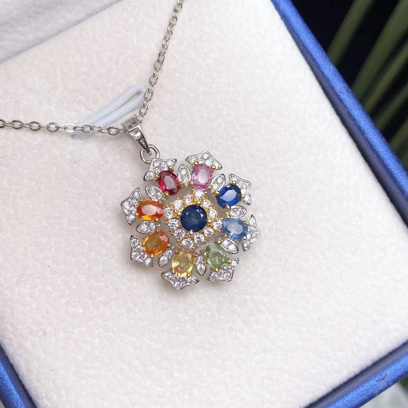 Natural color sapphire sapphire pendant candy design s925 silver Mosaic