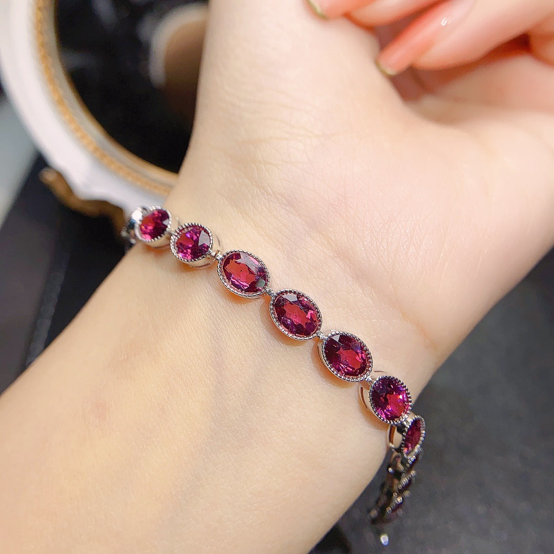 Natural garnet bracelet S925 silver inlaid main stone 6*8 selling