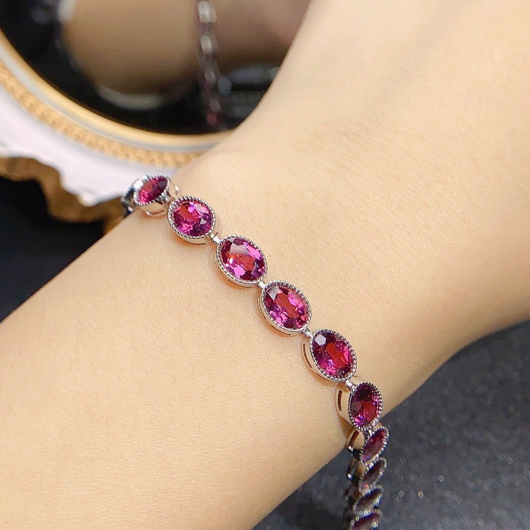 Natural garnet bracelet S925 silver inlaid main stone 6*8 selling
