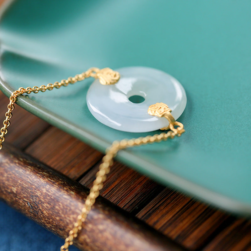 S925 silver gold-plated inlaid jade wishful round buckle with South Red exquisite bracelet