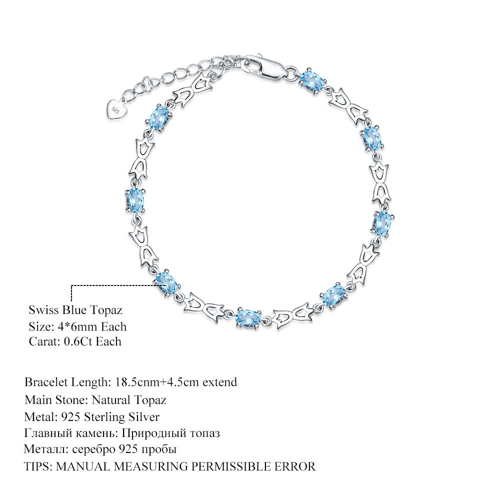 New Natural Topaz Bracelet with European and American Style Design Sense s925 Silver Inlaid Natural Colorful Treasure Bracelet