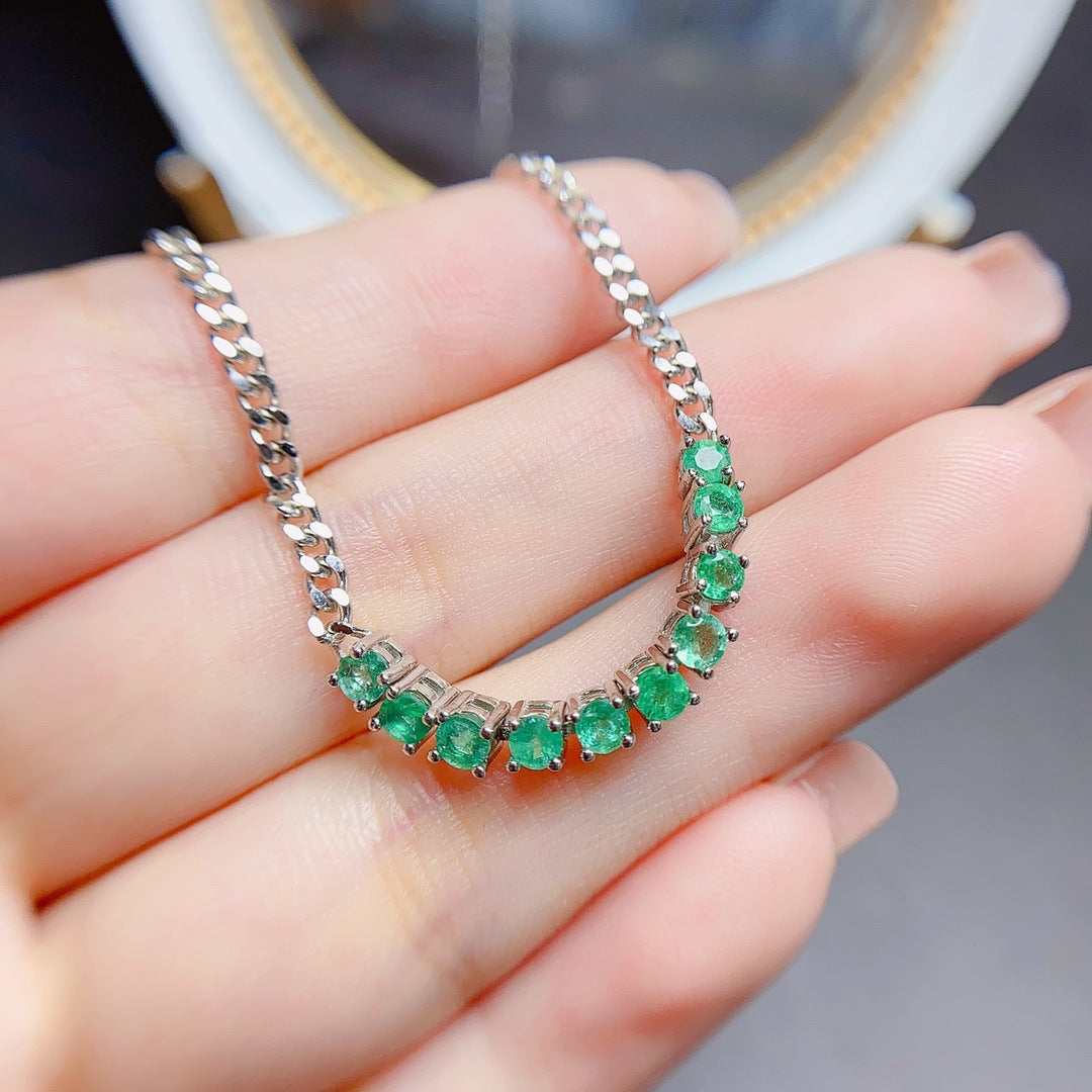 natural emerald bracelet S925 silver inlaid main stone 3 * 3