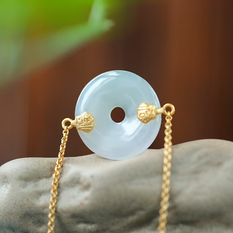 S925 silver gold-plated inlaid jade wishful round buckle with South Red exquisite bracelet