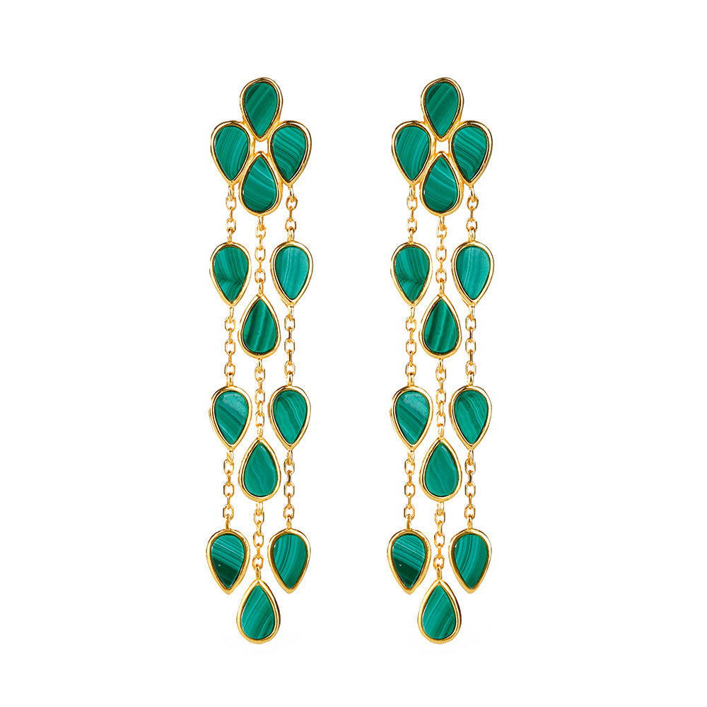 S925 silver inlaid lapis lazuli earrings with tassels