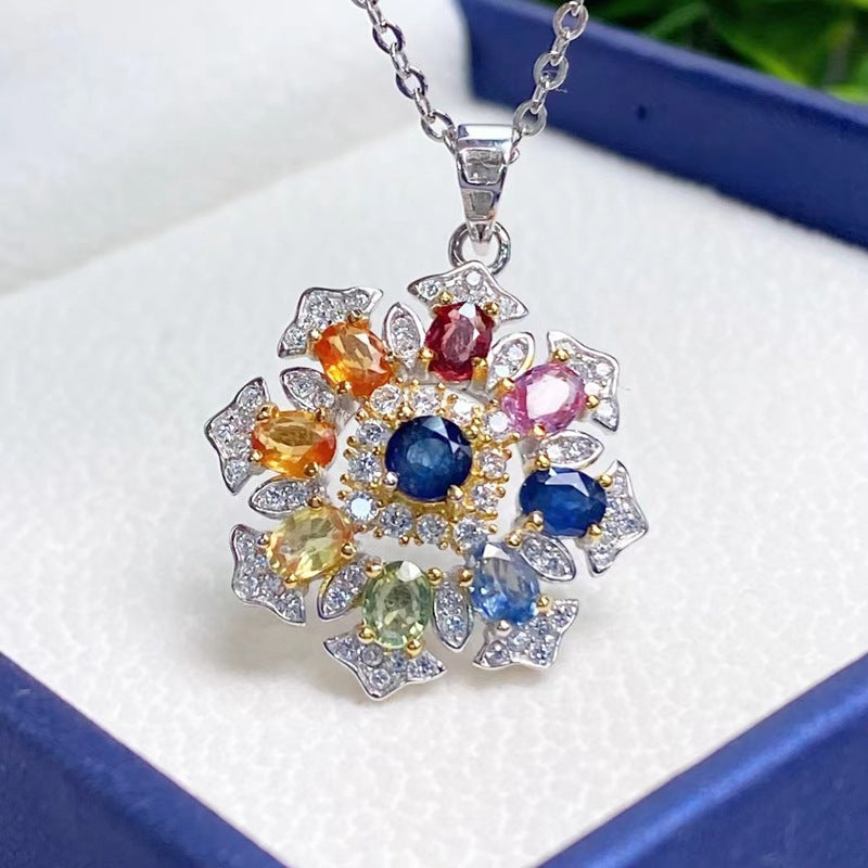 Natural color sapphire sapphire pendant candy design s925 silver Mosaic