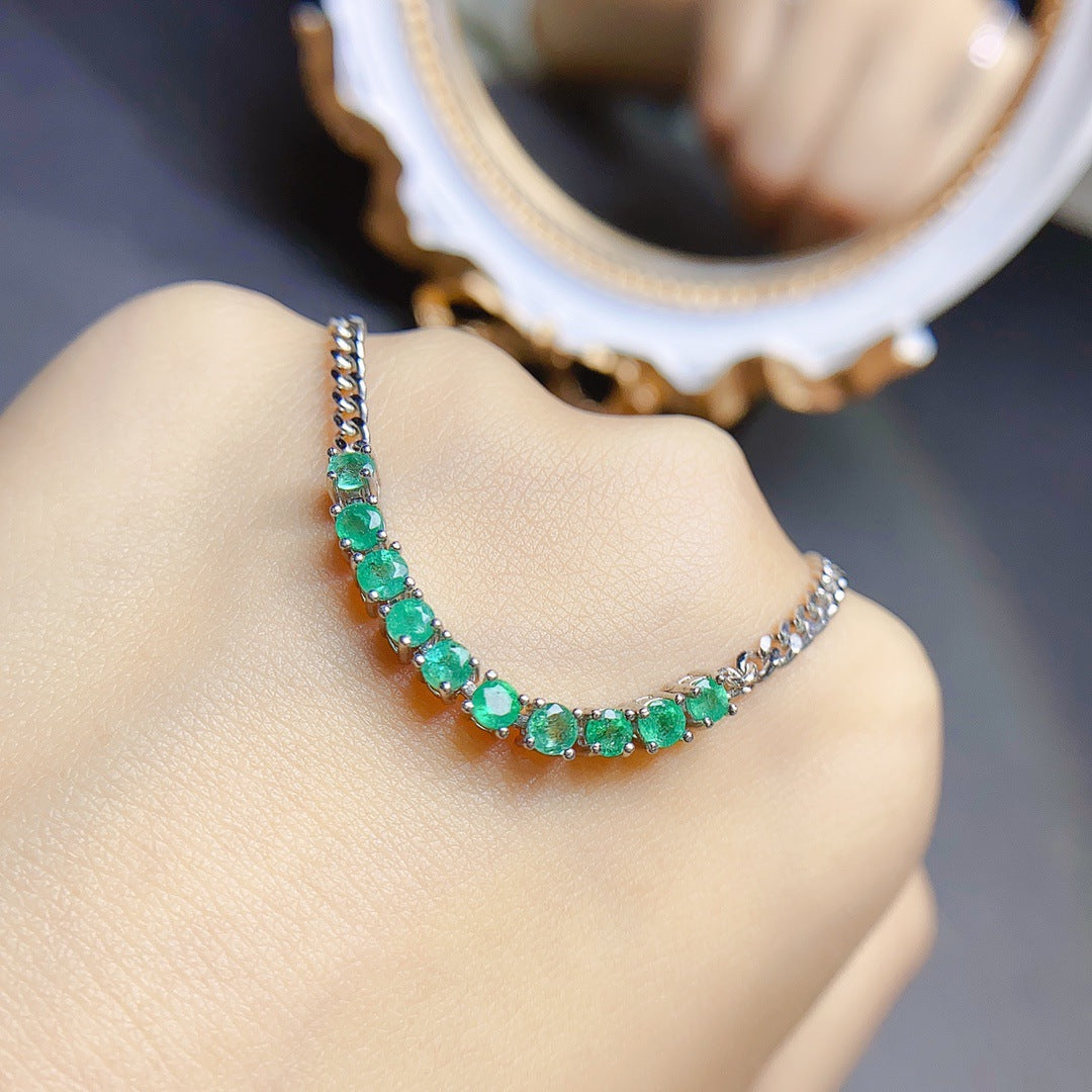 natural emerald bracelet S925 silver inlaid main stone 3 * 3